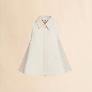 MARNI 100% Cotton Poplin Sleeveless Cap Sleeve Bow-Front Longline Pockets Top 46